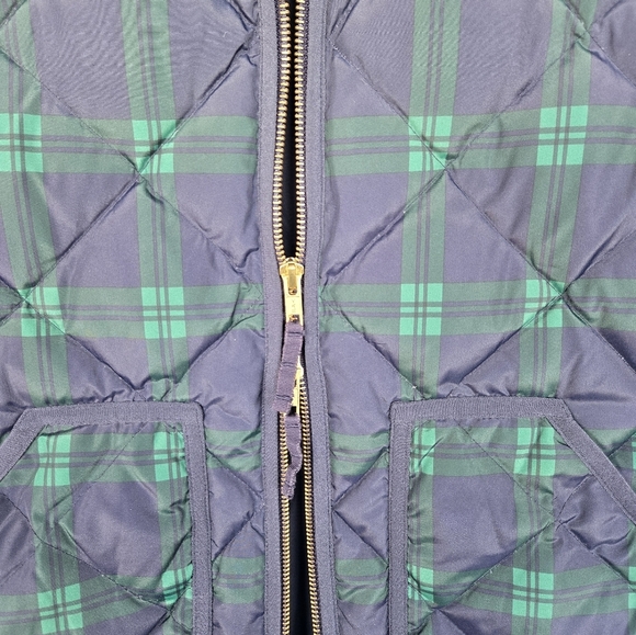 J. CREWWomen’s Printed Quilted Down Puffer Vest Navy/Green Sz XS Waterfowl Feath - Picture 5 of 8